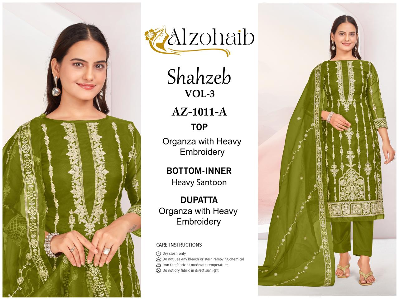 Shahzeb Vol 3 By Alzohaib Organza Embroidery Pakistani Suits Wholesale Shop In Surat
